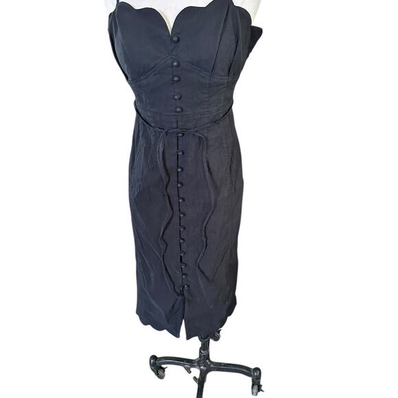 By Anthropologie Women's Black Slim Scalloped Front-Slit Corset Dress Size 8P - Picture 4 of 11